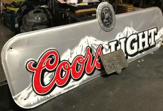 Coors Light Metal Sign With Bonus Vintage Coors Banquet Beer Belt Buckle Rare