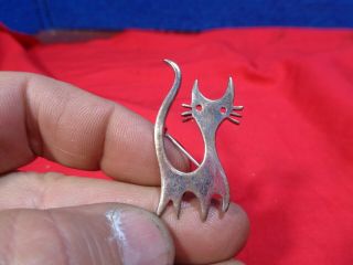 Vintage Cat Jewelry Sterling Silver Mid Century Modern Style Cat Silhouette Pin