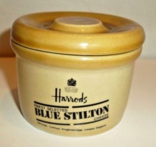 Vintage Harrods Blue Stilton Cheese Mini Crock Knightsbridge London England Pot