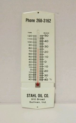 Vintage Metal Advertising Thermometer,  Stahl Oil Co.  Sullivan Indiana.  Nos