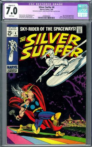 Silver Surfer 4 Cgc 7.  0 (w) (c - 1) Restored Thor And Loki Appearance