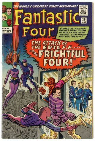 Fantastic Four 36 Vf,  8.  5 White Pages 1st App.  Medusa/frightful 4 Marvel 1965