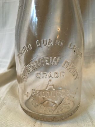 Vintage Third Quart Milk Bottle Riverview Dairy St.  Charles Illinois 2