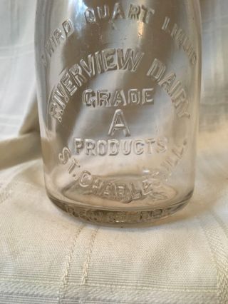 Vintage Third Quart Milk Bottle Riverview Dairy St.  Charles Illinois 3