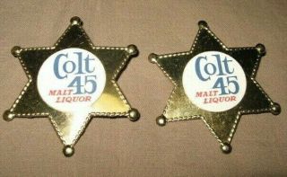 Rare Pair Vintage Metal Colt 45 Sheriff Badges Pin - Back National Beer