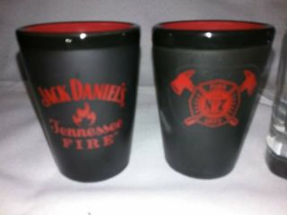 Set Of 2 Jack Daniels Tennessee Fire Old No.  7 Ceramic Shot Glass Glasses Red/bl