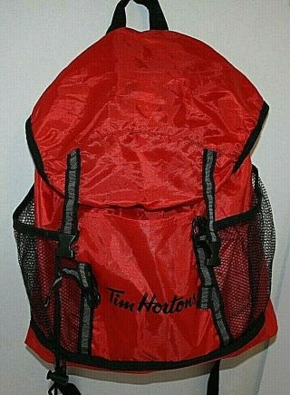 Tim Hortons Backpack Red And Black Canvas 20 " X 12 "