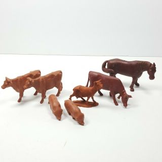 Vintage Soft Plastic Brown Farm Animals Horses Cows