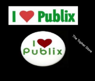 Publix Bumper Sticker & Pin - I Heart Publix - Fast Ship