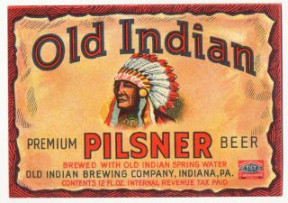 Old Indian Beer Label Indiana Pa Irtp 1936 To 1938 Only Great Logo