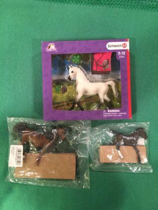 Schleich Horse Arabian (stallion - Mare - Foal) “new” Toy Set Of 3