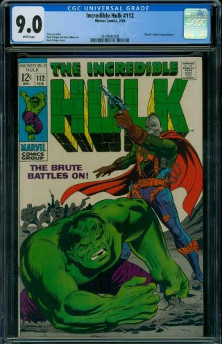 The Incredible Hulk 112 Cgc 9.  0 Vf/nm White Pages 1969