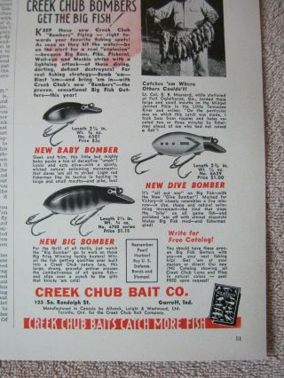 Vintage 1942 WWII Creek Chub Bait Baby Dive Big Bomber Fishing Lures Print Ad 3