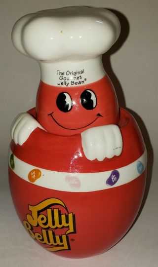 Mr Jelly Belly Jelly Beans Candy Jar Ceramic Canister 7 1/4 " Tall 22 Oz Capacity