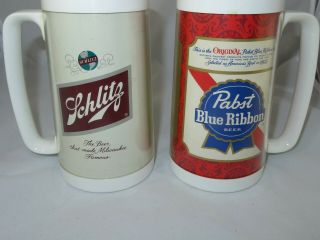 2 SCHLITZ PABST THERMO SERV INSULATED MILWAUKEE AMERICAN BEER PLASTIC TANKARDS 3