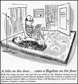 1957 Psychiatrist Patient Bigelow Carpets Comic Vintage Art Print Ad Ads44