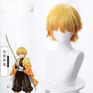 Anime Demon Slayer: Kimetsu No Yaiba Agatsuma Zenitsu Cosplay Wig Yellow Orange