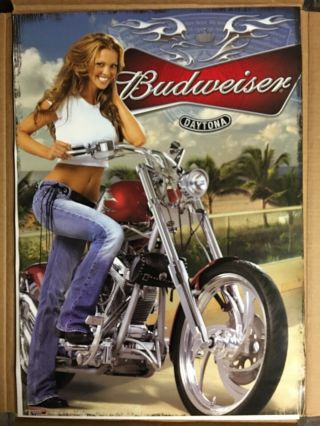 Budweiser Poster Of Sexy Biker Babe From 2005 Daytona Bike Week