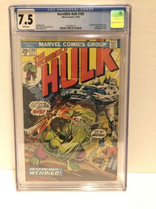 Incredible Hulk 180 Cgc 7.  5 1st App.  Wolverine Cameo 1974 White Pages