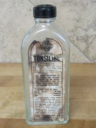Vintage " Tonsiline " Labeled Medicine Bottle W/embossed Giraffe Head