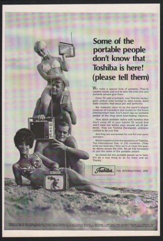 1967 Toshiba Portable Color Television - Bikini - Beach - Ocean - Vintage Ad