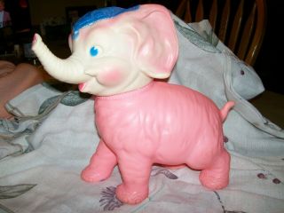 " Sun Rubber Co.  Vintage 1961 Rubber Circus Elephant - Pink In Color - 9 " Tall