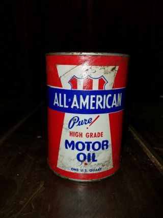 Vintage 1 Quart All - American Pure Motor Oil Can Full
