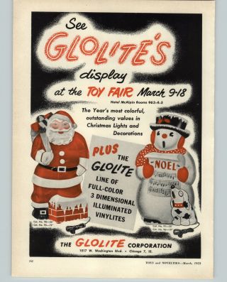 1953 Paper Ad Glolite 3 - D 3 Dimensional Illuminated Christmas Santa Figures