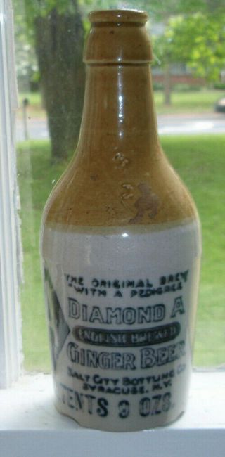 Vintage Stoneware Bottle Diamond A Ginger Beer Syracuse York Salt City Bottl