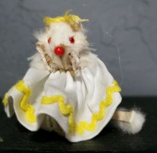 Vintage Fur Toys Mouse Made In West Germany Rare White Dress Yellow