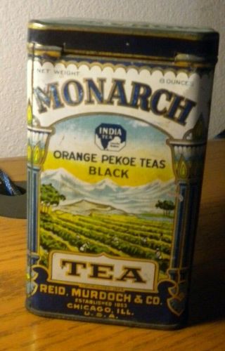 Vintage Old Monarch Black Tea Tin In Good Shape Reid Murdoch & Co Chicago Lion