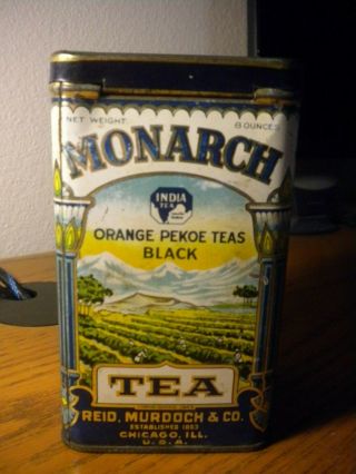 Vintage OLD Monarch Black Tea Tin in good shape REID MURDOCH & CO Chicago Lion 2