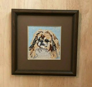 Japanese Chin Matted And Framed Needlepoint - One Of A Kind