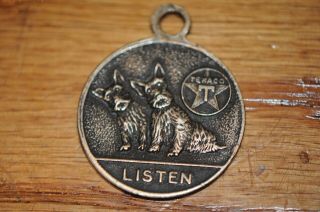 Antique Texaco Key Chain W/ Two Schnauzer Dogs Texaco Star Gas & Oil Key Chain.