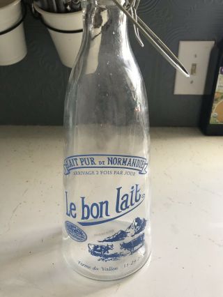 Large Le Bon Lait Milk Bottle With Swing Top Wire Bail Porcelain Cap Normandie