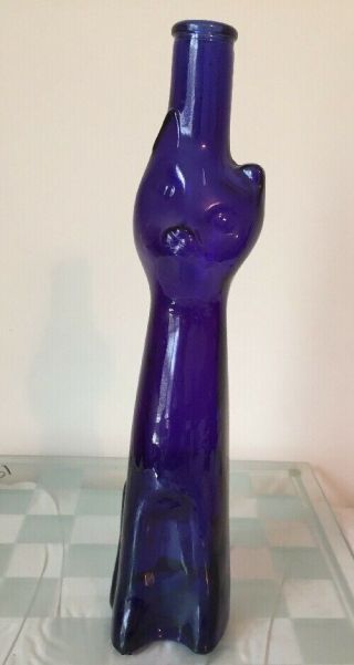 Happy Cat Figural Cobalt Blue Bottle Mosel Riesling Wine Kitty Kitten Vase 2007