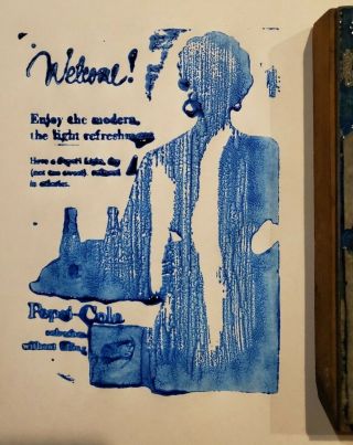 Vintage PEPSI COLA AD Printers Wood Block Metal Printing Plate Stamp Girl & Tray 2