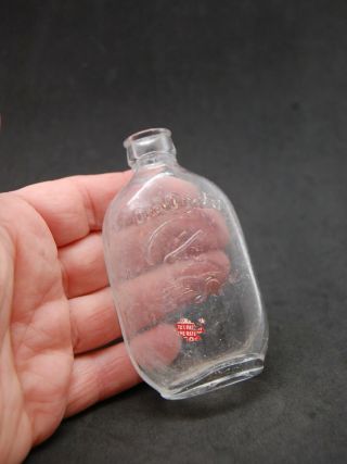 Old Quaker Whisky Bottle Pre Prohibition Cork Top Glass Flask 3 1/2 " Mini 2oz