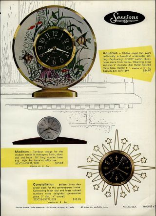 1957 Paper Ad 4 Pg Sessions Mid Century Clocks Aquarius Bradford Chime Banjo