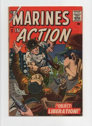 Marines In Action 11 Fn 6.  0 Vintage Marvel Atlas Comic Commie Cover Silver 10c