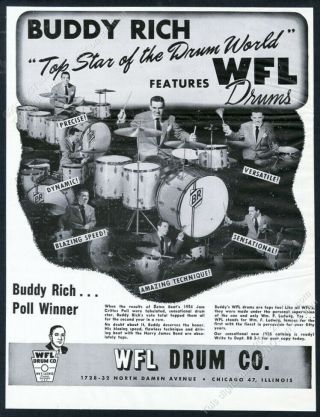 1954 Buddy Rich 7 Photo Wfl Ludwig Drum Set Drums Vintage Print Ad
