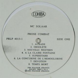 Mc Solaar " Prose Combat " Rap Hip Hop Lp Cohiba Promo