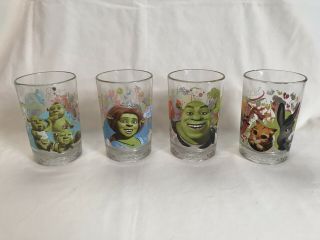 2007 Shrek The Third Mcdonalds 5 Inch Tall Set Of 4 Glasses