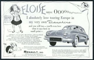 1958 Eloise Kay Thompson Hilary Knight Art Renualt Car Vintage Print Ad
