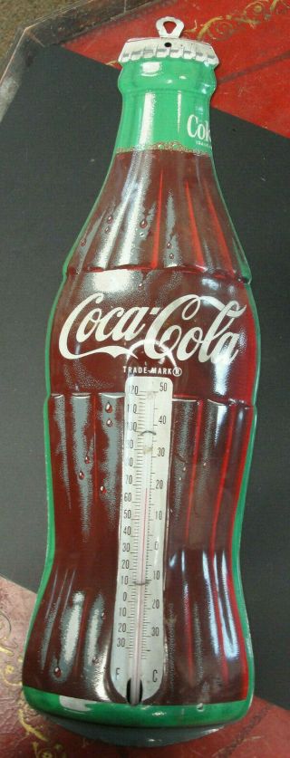 Vintage Coca - Cola Donasco Bottle Shaped Thermometer Tin Sign Advertisment Usa