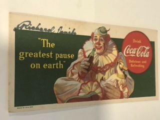 1940 Coca Cola Ink Blotter Clown and Duck The Greatest Pause on Earth B 2