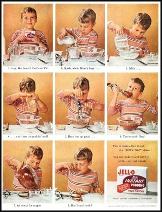 1955 Jell - O Instant Pudding Young Boy 8 Pictures Vintage Photo Print Ad Adl24