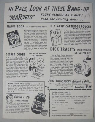 1944 Tootsie Rolls Tootsie Vm Order Form Dick Tracy 