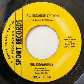 Dramatics " All Because Of You " (sport) Rare Northern Soul 45 Listen
