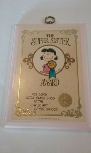 Vintage Snoopy Peanuts The Sister Award Plaque Featuring Lucy By Hallmark